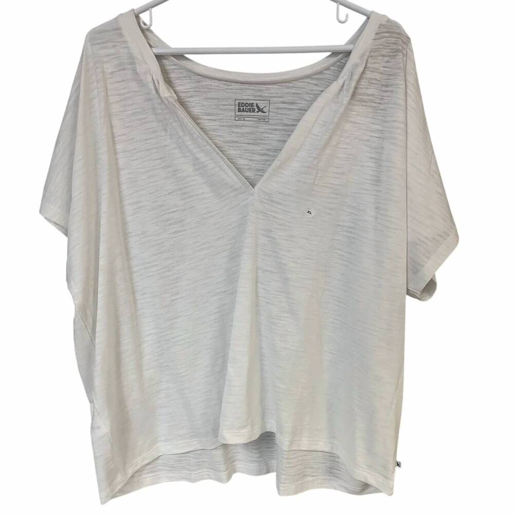 NEW EDDIE BAUER women's sunny slub short sleeve notch tee in white